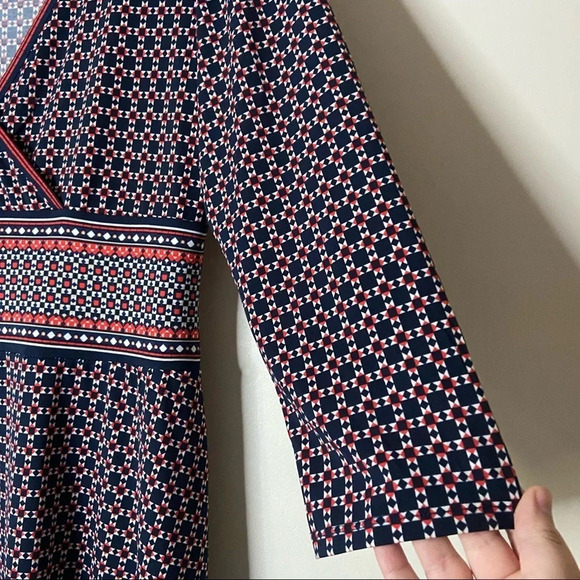 Max Studio L Geometric Wrap Front Midi Dress Boho Classic Transitional Bohemian - Picture 4 of 16